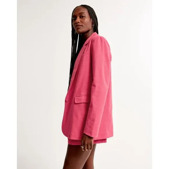 Abercrombie Hot Pink Linen Blend Boyfriend Blazer Size XS NWT - Picture 3 of 12